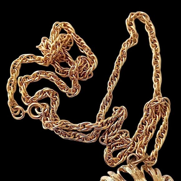 Vintage Comedy Tragedy Mask Necklace MCM Gold Tone Rhinestones Mardi Gras 70s - Picture 5 of 15